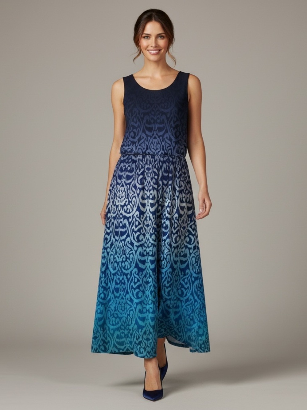 Linea by Louis Dell'Olio Ombre Damask Maxi Dress Blue Size 2